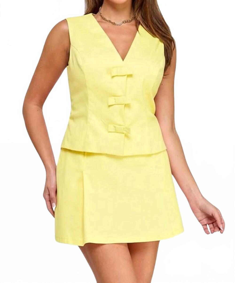 NEW MILK & HONEY karla bow detail vest & skort set in yellow